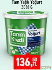 TARIM KREDİ TAM YAĞLI YOĞURT 3000 G fiyat ve kampanya bilgisi